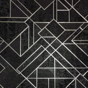 Papel de Parede Geométrico – Preto com Linhas Prateadas